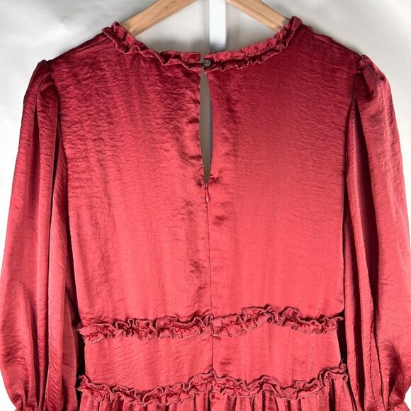 She + Sky Pink Tiered Satin V Neck Mini Ruffle Dress Size Small Flowy Party - Picture 10 of 10